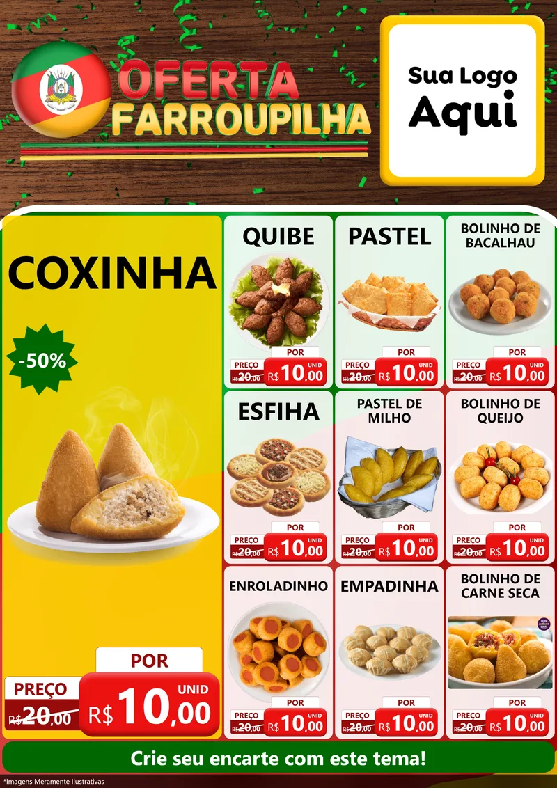 Modelo de Encarte para Encarte A4 Vertical com o tema Oferta Farroupilha para Salgadaria