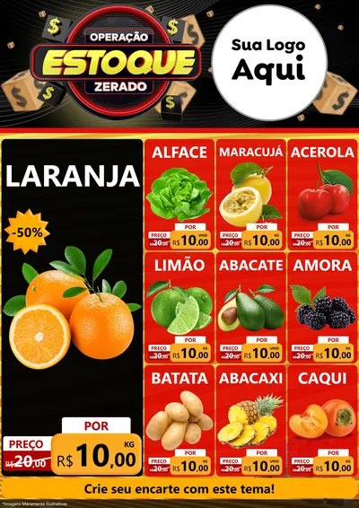 Modelo de Encarte para Encarte A4 Vertical com o tema Operação Estoque Zerado para Hortifrúti