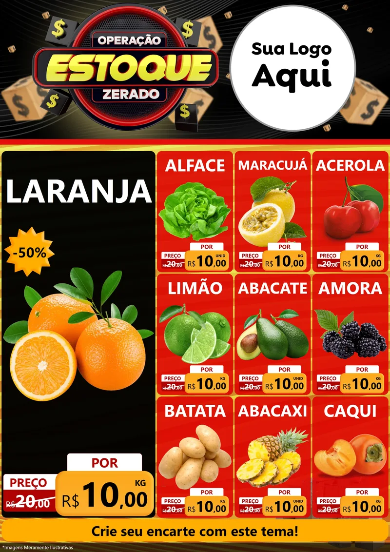 Modelo de Encarte para Encarte A4 Vertical com o tema Operação Estoque Zerado para Hortifrúti