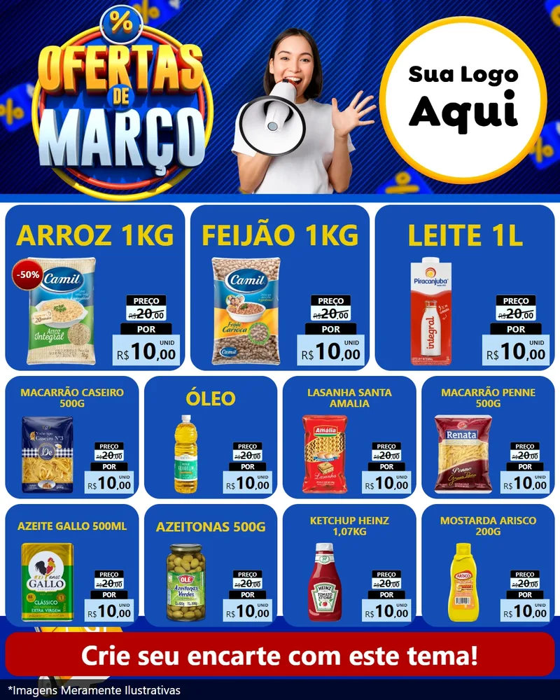 Modelo de Rede Social para Feed Instagram com o tema Ofertas de Março para Supermercado