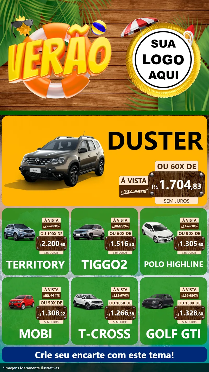 Modelo de Rede Social para Stories com o tema Verão para Concessionaria de Carros
