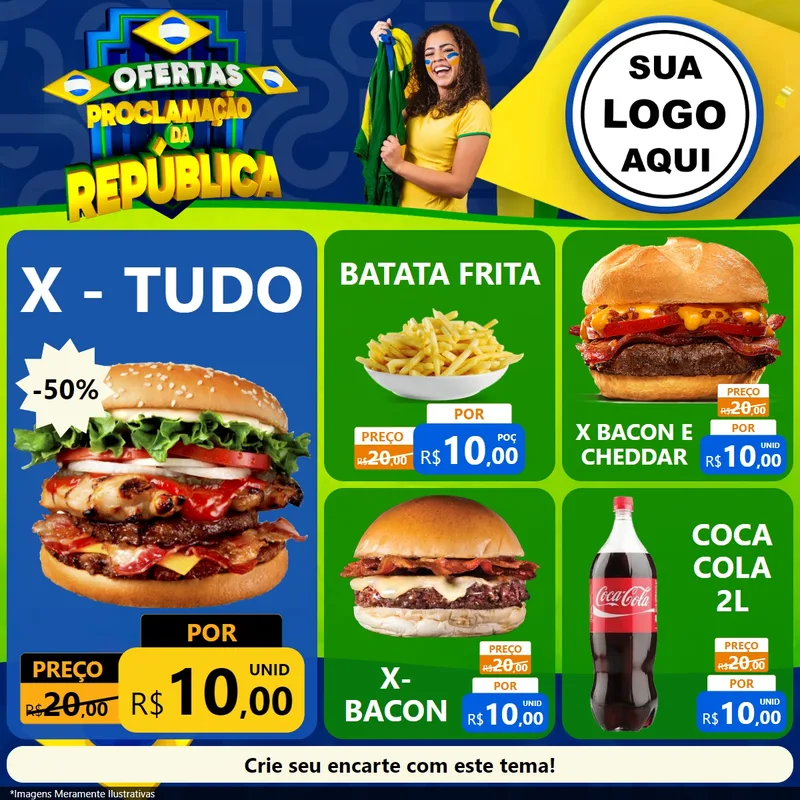 Modelo de Rede Social para Feed Facebook com o tema Ofertas Proclamação da República para Hamburgueria