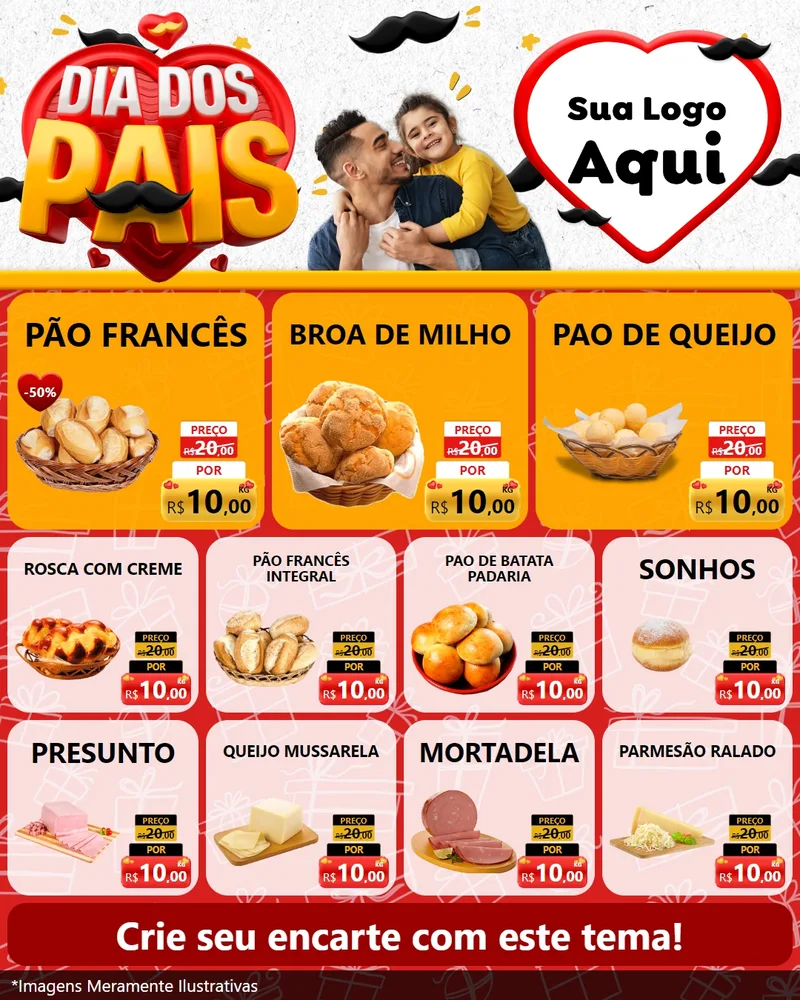 Modelo de Rede Social para Feed Instagram com o tema Dia dos Pais para Padaria