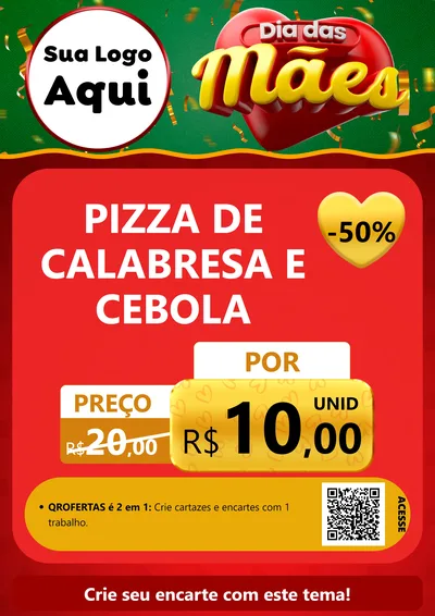 Modelo de Cartaz para Cartaz A4 Vertical com o tema Dia das Mães para Pizzaria