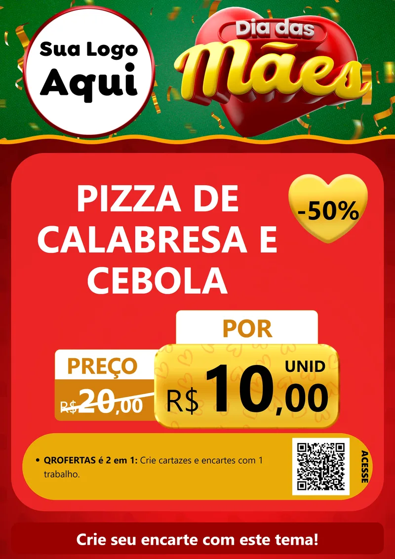 Modelo de Cartaz para Cartaz A4 Vertical com o tema Dia das Mães para Pizzaria