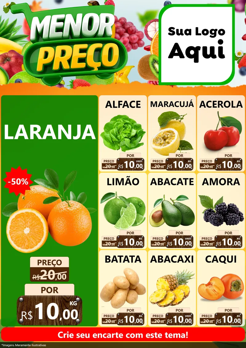 Modelo de Encarte para Encarte A4 Vertical com o tema Menor Preço para Hortifrúti