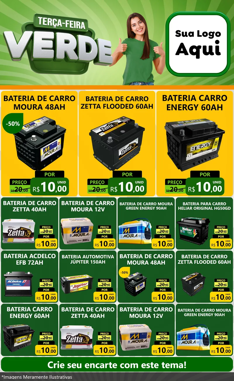 Modelo de Encarte para Encarte Grande com o tema Terça - Feira Verde para Baterias Elétricas