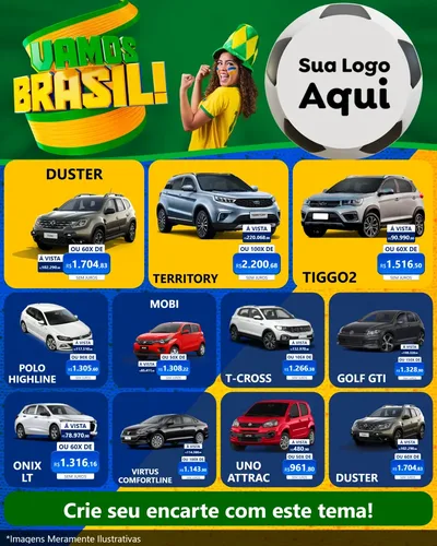 Modelo de Rede Social para Feed Instagram com o tema Vamos Brasil - Copa para Concessionaria de Carros