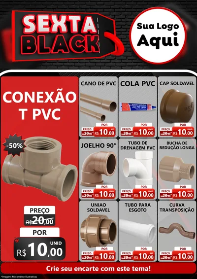 Modelo de Encarte para Encarte A4 Vertical com o tema Sexta Black para Tubos e conexões