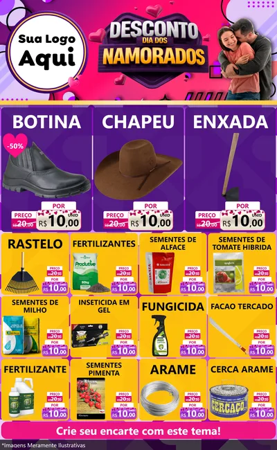 Modelo de Encarte para Encarte Grande com o tema Desconto Dia dos Namorados para Agropecuária