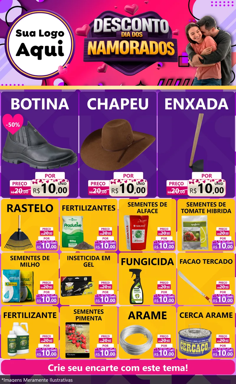 Modelo de Encarte para Encarte Grande com o tema Desconto Dia dos Namorados para Agropecuária