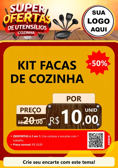 Modelo de Cartaz para Cartaz A4 Vertical com o tema Super Ofertas de Utensílios - Cozinha para Utilidades Domésticas