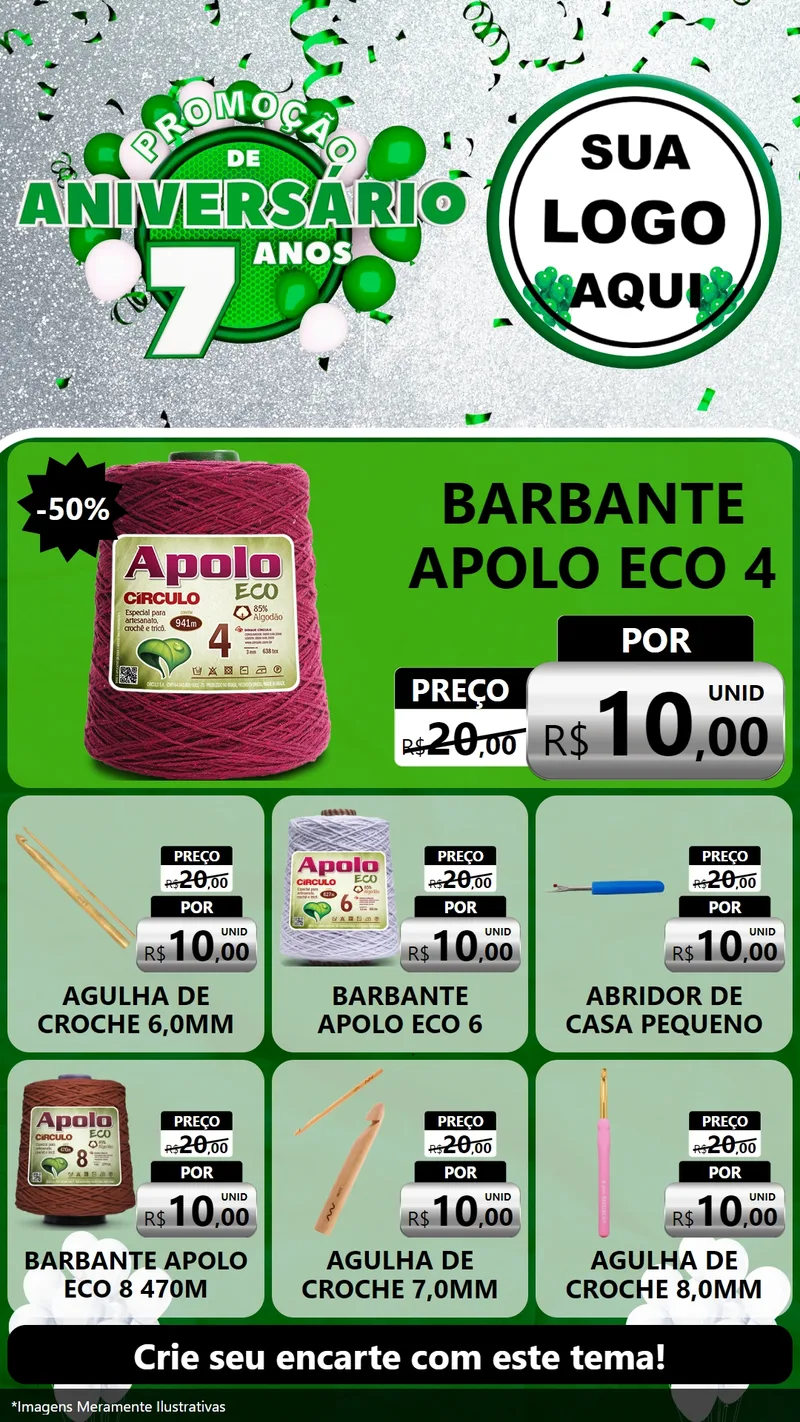 Modelo de Rede Social para Stories com o tema Promoção de Aniversário - 7 Anos para Armarinho e Aviamentos