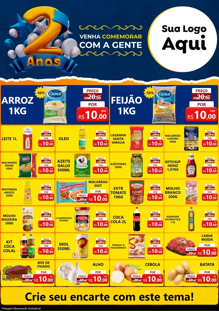 Modelo de Encarte para Encarte A4 Vertical com o tema Aniversário de 2 anos para Supermercado