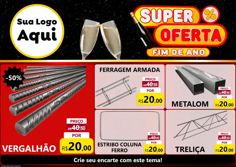 Modelo de Encarte para Encarte A4 Horizontal com o tema Super Oferta Fim de Ano para Ferragens