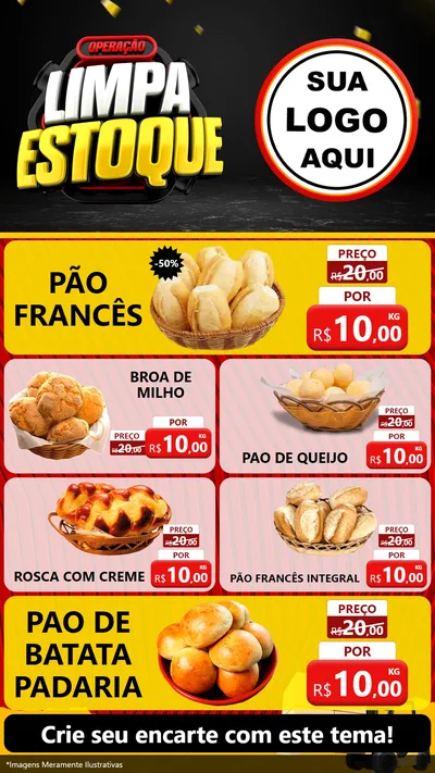 Modelo de TV para TV Vertical com o tema Operação Limpa Estoque para Padaria