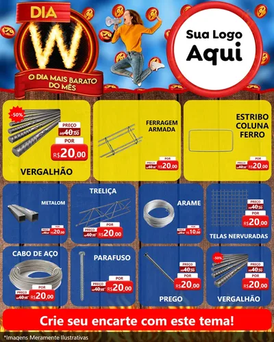 Modelo de Rede Social para Feed Instagram com o tema Dia W - O Dia Mais Barato Do Mês para Ferragens