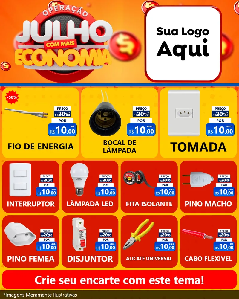 Modelo de Rede Social para Feed Instagram com o tema Operação Julho Com Mais Economia para Materiais Elétricos