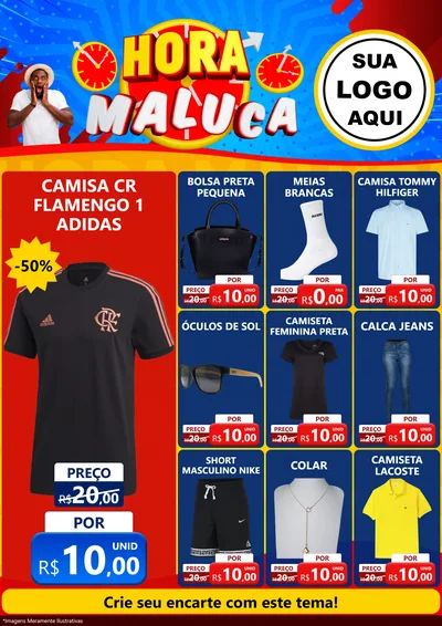 Modelo de Encarte para Encarte A4 Vertical com o tema Hora Maluca para Roupas e acessórios