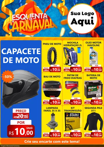 Modelo de Encarte para Encarte A4 Vertical com o tema Esquenta de Carnaval para Moto peças