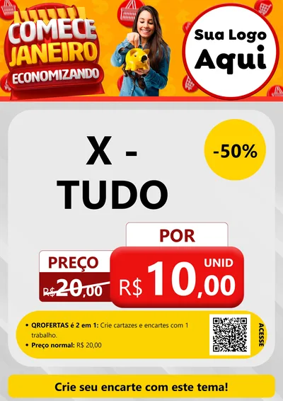 Modelo de Cartaz para Cartaz A4 Vertical com o tema Comece Janeiro Economizando para Hamburgueria
