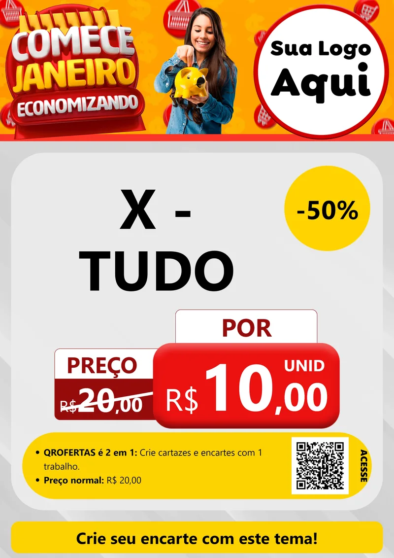 Modelo de Cartaz para Cartaz A4 Vertical com o tema Comece Janeiro Economizando para Hamburgueria