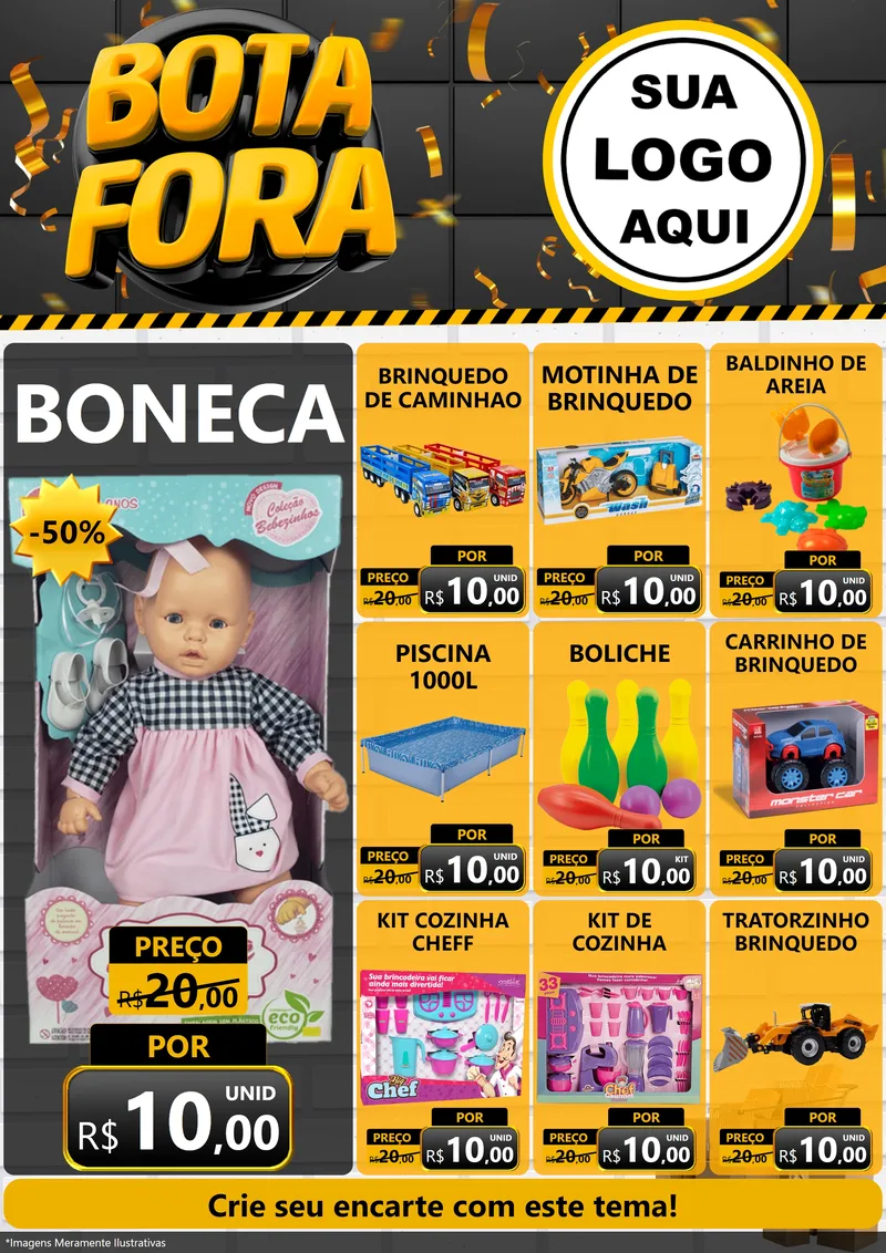 Modelo de Encarte para Encarte A4 Vertical com o tema Bota Fora para Brinquedos