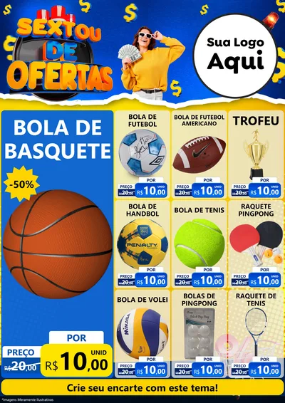 Modelo de Encarte para Encarte A4 Vertical com o tema Sextou de Ofertas para Artigos Esportivos