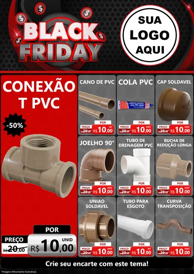 Modelo de Encarte para Encarte A4 Vertical com o tema Black Friday para Tubos e conexões