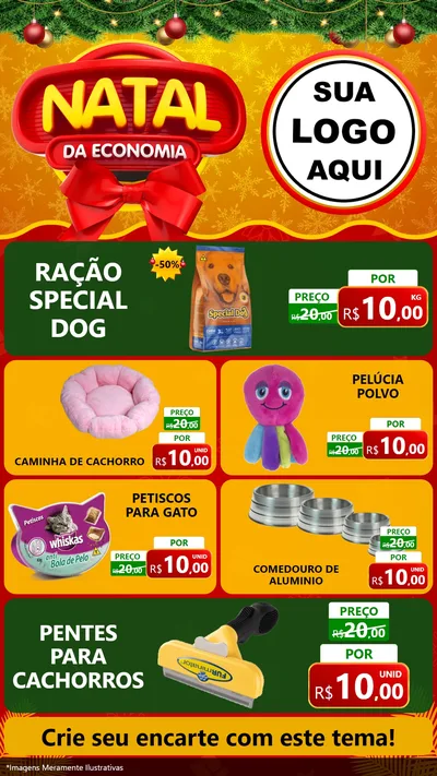 Modelo de TV para TV Vertical com o tema Natal da Economia para Pet Shop