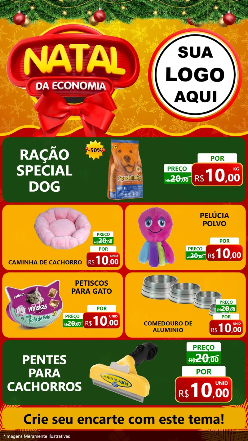 Modelo de TV para TV Vertical com o tema Natal da Economia para Pet Shop