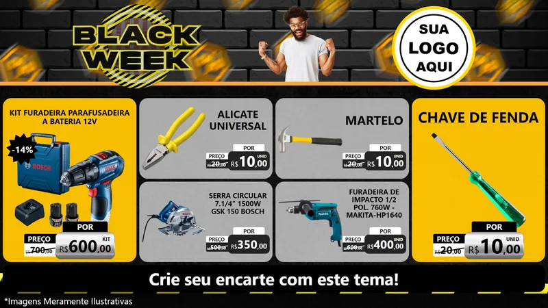 Modelo de TV para TV Horizontal com o tema Black Week para Maquinas e Ferramentas