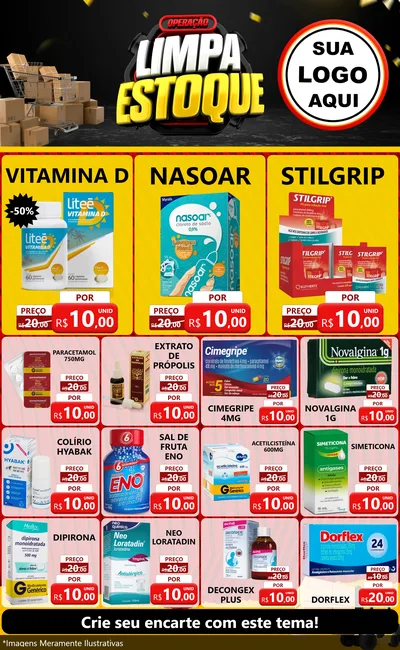 Modelo de Encarte para Encarte Grande com o tema Operação Limpa Estoque para Farmácia