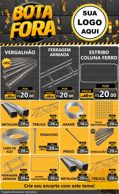 Modelo de Encarte para Encarte Grande com o tema Bota Fora para Ferragens