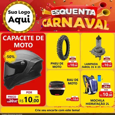 Modelo de Rede Social para Feed Facebook com o tema Esquenta Carnaval para Moto peças