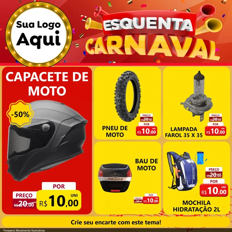 Modelo de Rede Social para Feed Facebook com o tema Esquenta Carnaval para Moto peças