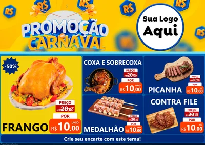 Modelo de Encarte para Encarte A4 Horizontal com o tema Promoção de Carnaval para Assados