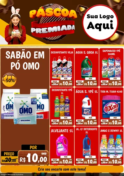 Modelo de Encarte para Encarte A4 Vertical com o tema Páscoa Premiada para Produtos de Limpeza