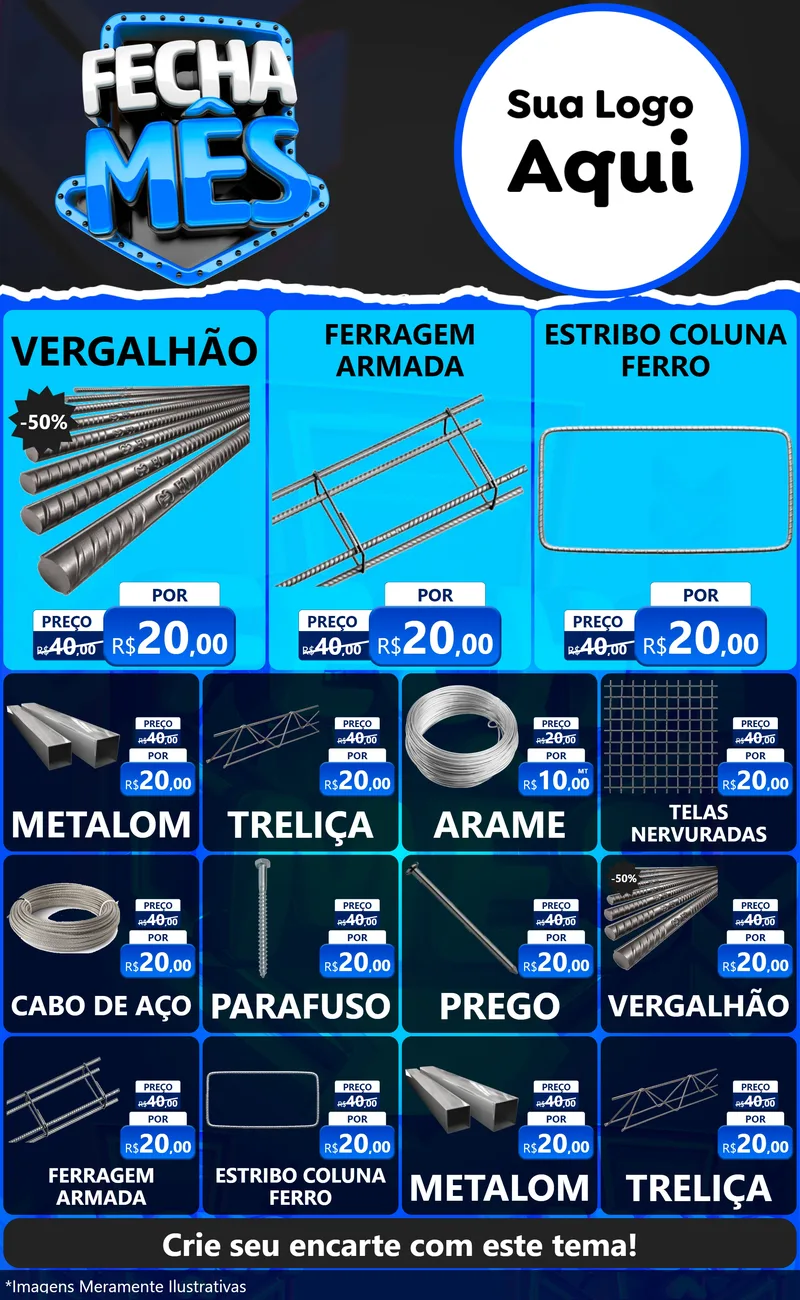 Modelo de Encarte para Encarte Grande com o tema Fecha Mês para Ferragens