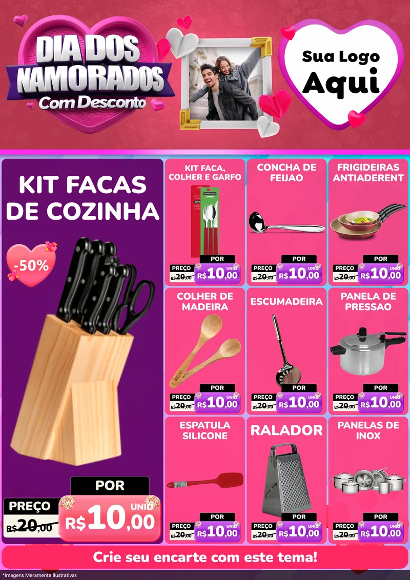 Modelo de Encarte para Encarte A4 Vertical com o tema Dia Dos Namorados Com Desconto para Utilidades Domésticas