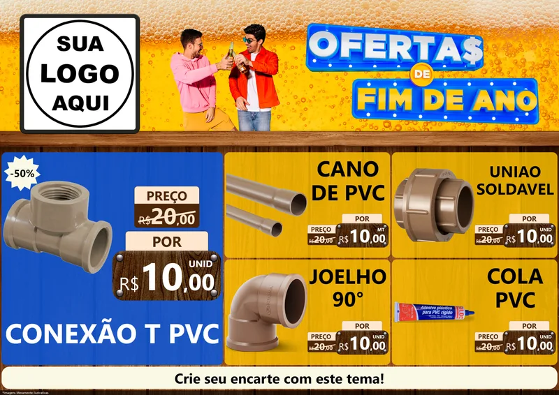 Modelo de Encarte para Encarte A4 Horizontal com o tema Ofertas de Fim de Ano para Tubos e conexões