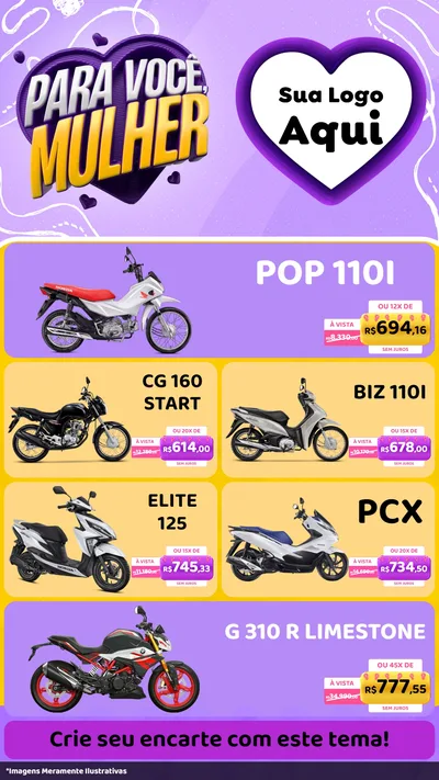 Modelo de TV para TV Vertical com o tema Para Você, Mulher para Concessionaria de Motos