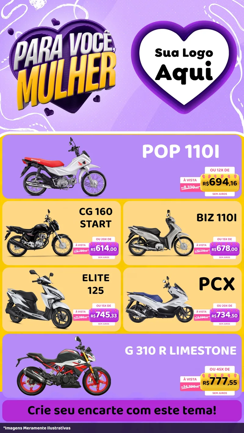Modelo de TV para TV Vertical com o tema Para Você, Mulher para Concessionaria de Motos
