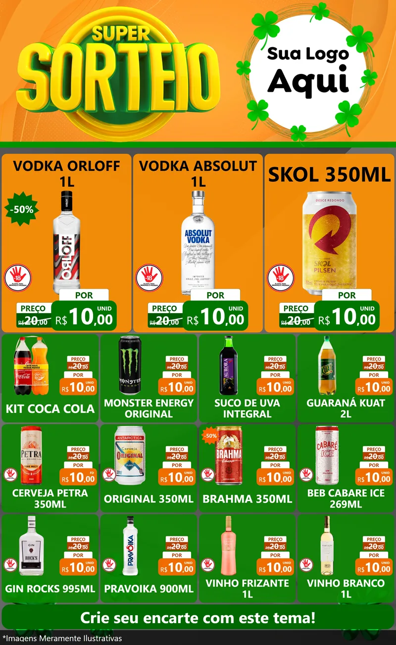 Modelo de Encarte para Encarte Grande com o tema Super Sorteio para Distribuidora de bebidas
