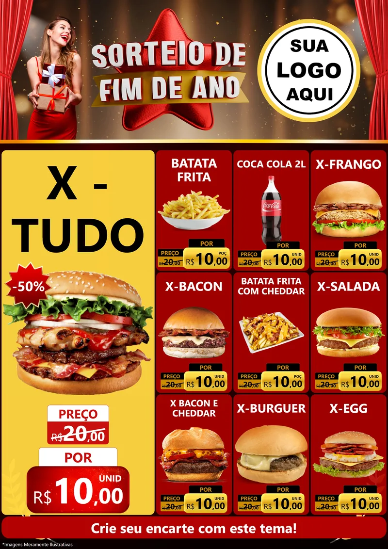 Modelo de Encarte para Encarte A4 Vertical com o tema Sorteio de Fim de Ano para Hamburgueria