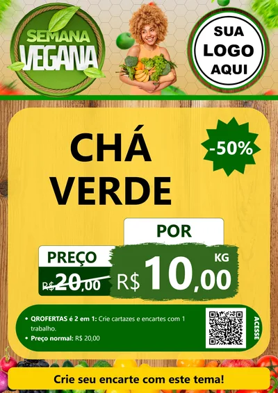 Modelo de Cartaz para Cartaz A4 Vertical com o tema Semana Vegana para Produtos Naturais