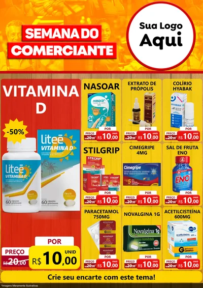 Modelo de Encarte para Encarte A4 Vertical com o tema Semana do Comerciante para Farmácia