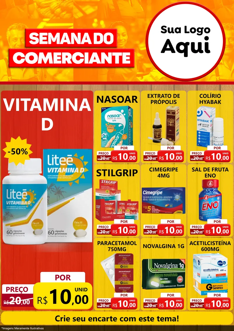 Modelo de Encarte para Encarte A4 Vertical com o tema Semana do Comerciante para Farmácia