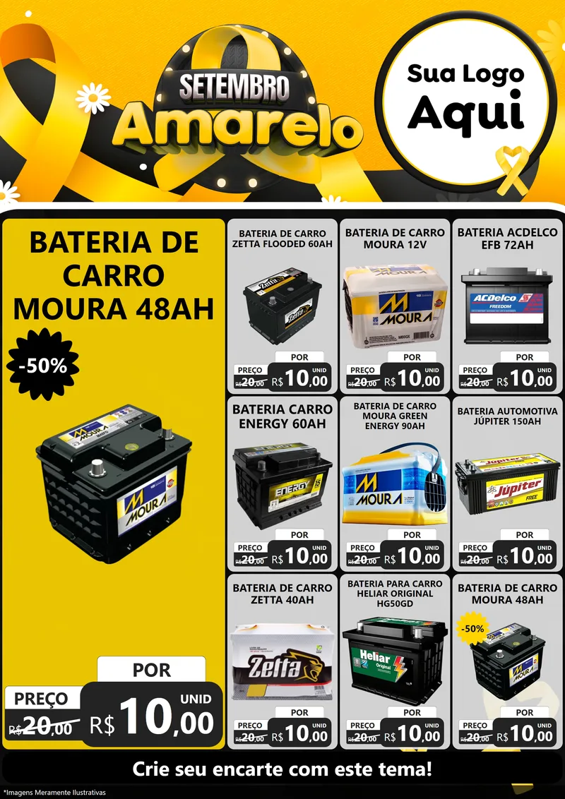 Modelo de Encarte para Encarte A4 Vertical com o tema Setembro Amarelo para Baterias Elétricas