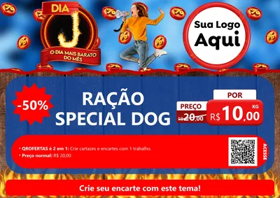 Modelo de Cartaz para Cartaz A4 Horizontal com o tema Dia J - O Dia Mais Barato Do Mês para Pet Shop